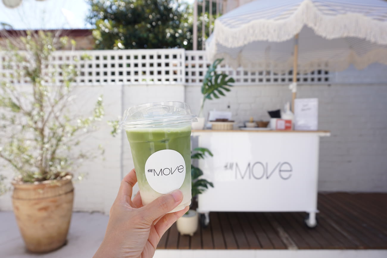Iced matcha from Birdy's cart at an H&M Move brand activation